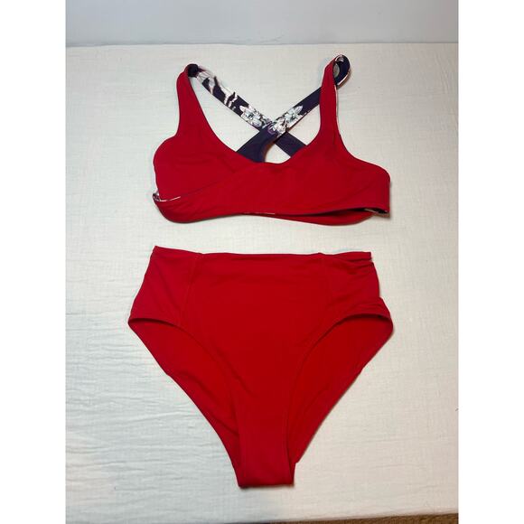 Athleta Bikini Wrap Reversible Bikini Top And Red High Waited Bottoms‎ Size XS - Picture 5 of 8